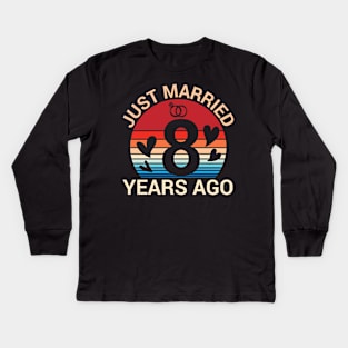 Just Married 8 Years Ago Husband Wife Married Anniversary Kids Long Sleeve T-Shirt